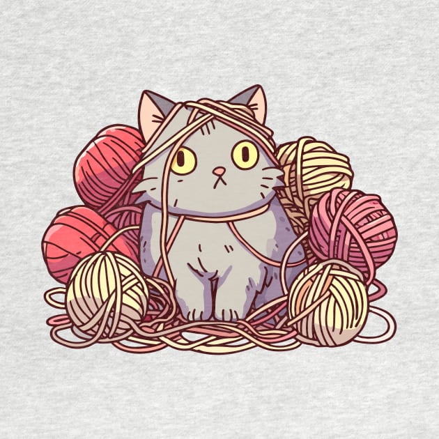 Cat Surrounded By A Tangled Mess Of Yarn by ElCrocodel